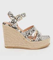 New Look Stone Faux Snake Metal Trim Strappy Wedge Sandals